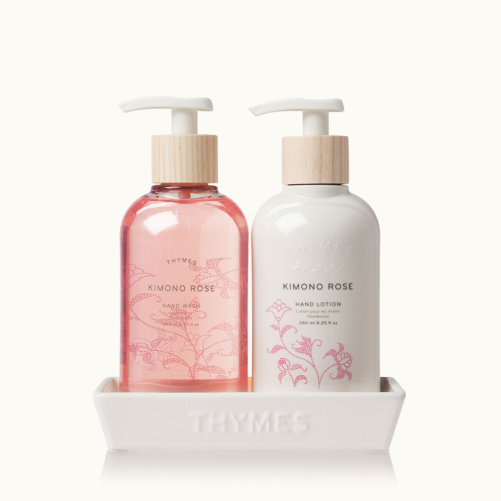 Kimono Rose Sink Set Hand Wash and Hand Lotion with Decorative Ceramic Sink Caddy image number 1